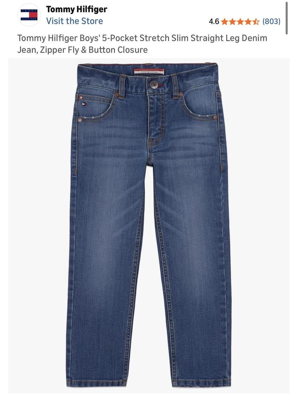 Tommy Hilfiger Boys' 5-Pocket Stretch Slim Straight Leg Denim Jeans